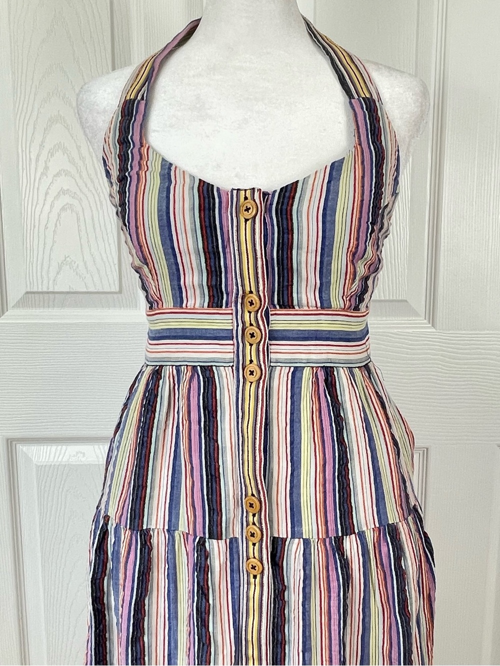 Maeve Anthro Striped Halter Tiered Maxi Dress - Multicolor size 0